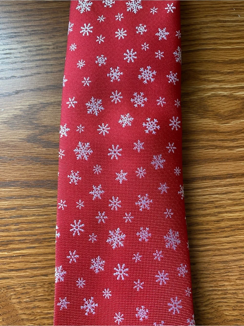Bespoke Red Tie with White Snowflake Pattern